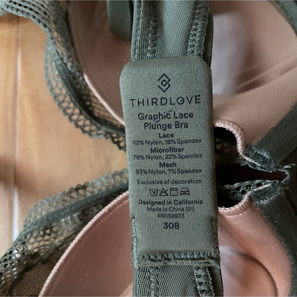 Thirdlove Olive Green Graphic Lace Plunge Bra Size 30B - Picture 4 of 4